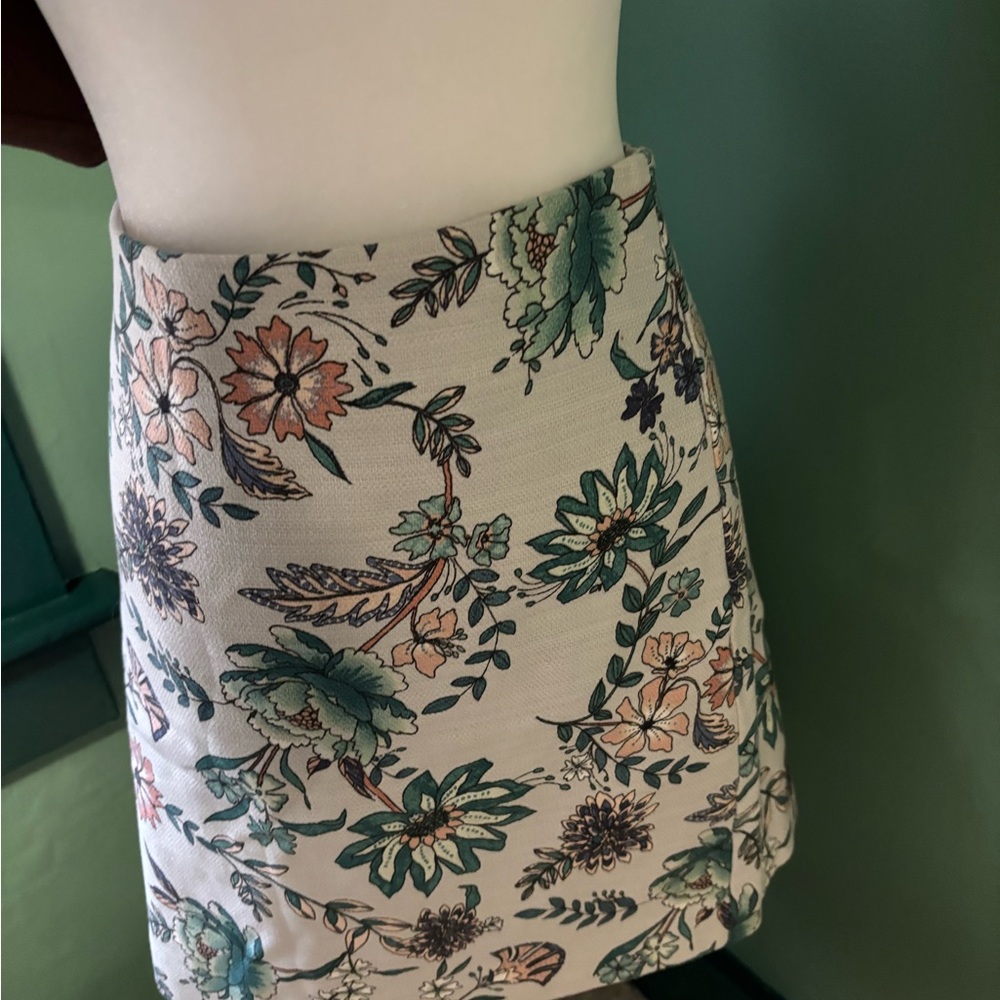 LOFT Floral Mini Skirt in Green and Cream